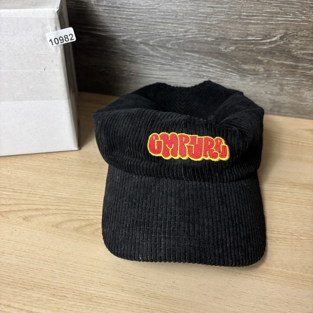 GMPURE Hat Cap Strap Back Black Corduroy Embroidered Logo Retro Style Mens